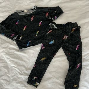 Appaman girls rainbow lightening bolt ruffle jogger sweat suit set 3T🌈⚡️